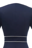 Vestido de Sheath V Neck Navy 1960