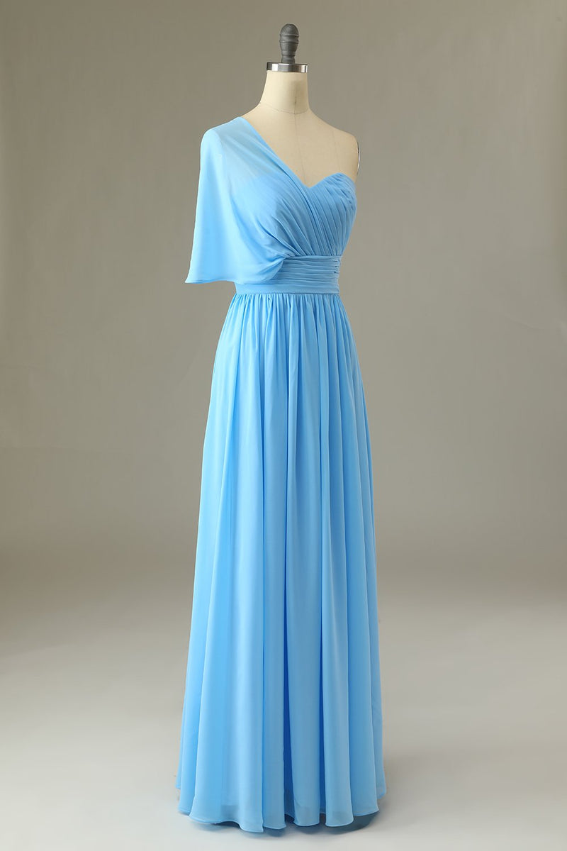 Carregar imagem no visualizador da galeria, Um vestido de dama de honra azul ombro