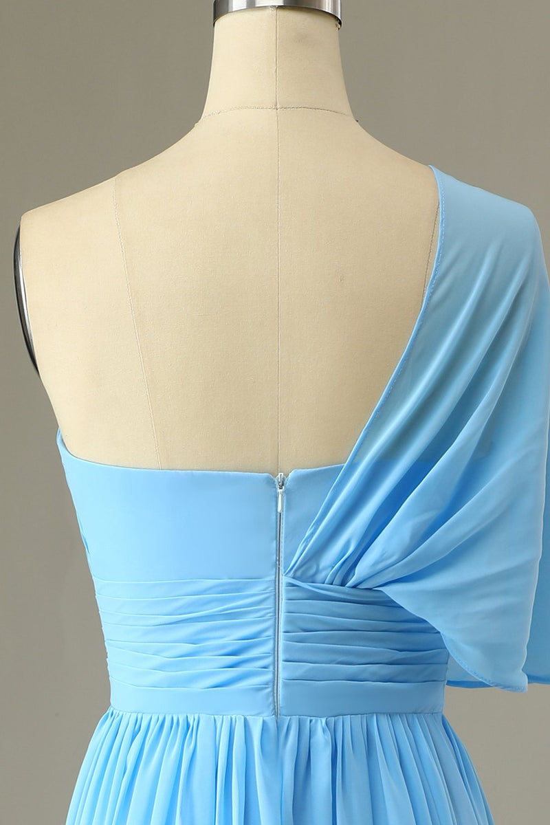 Carregar imagem no visualizador da galeria, Um vestido de dama de honra azul ombro