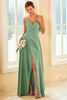 Carregar imagem no visualizador da galeria, Vestido de dama de honra verde verde claro com fenda
