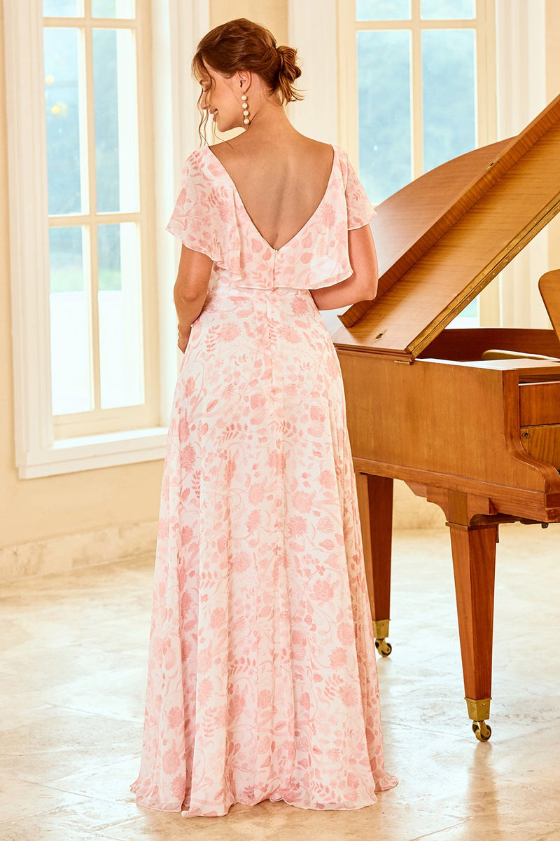 Carregar imagem no visualizador da galeria, Blush Flower Print Dama de Honra Vestido