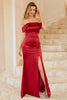 Carregar imagem no visualizador da galeria, Sheath Off the Shoulder Burgundy Long Bridesmaid Dress com frente dividida