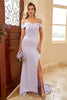 Carregar imagem no visualizador da galeria, Sheath Off the Shoulder Lilac Long Bridesmaid Dress com frente dividida