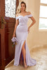 Carregar imagem no visualizador da galeria, Sheath Off the Shoulder Lilac Long Bridesmaid Dress com frente dividida