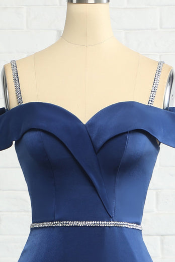 Sereia fora do ombro vestido de dama de honra da marinha com missangas