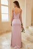 Carregar imagem no visualizador da galeria, Spaghetti Alças Grey Rosa Rosa Longo Vestido de dama de honra