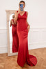 Carregar imagem no visualizador da galeria, Sereia v pescoço rust red longo vestido de dama de honra