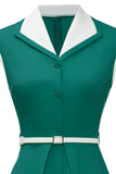 Lapel Neck Green Swing 1950s Vestido com cinto