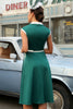 Carregar imagem no visualizador da galeria, Vestido de balanço de lapel verde de 1950 com cinto