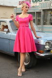 Fuchsia Mangas Curtas Vestido de 1950 com cinto