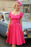Fuchsia Mangas Curtas Vestido de 1950 com cinto