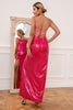 Carregar imagem no visualizador da galeria, Fuchsia Sequins Vestido de baile com fenda