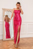 Carregar imagem no visualizador da galeria, Fuchsia Sequins Vestido de baile com fenda