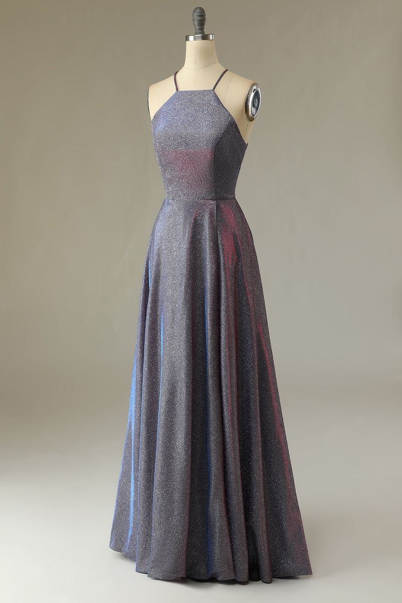 Carregar imagem no visualizador da galeria, Vestido de baile longo roxo brilhante