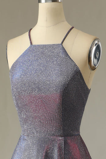 Vestido de baile longo roxo brilhante