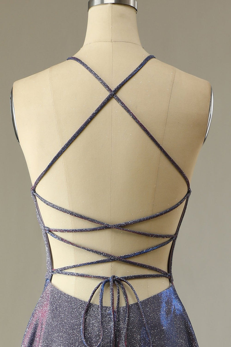 Carregar imagem no visualizador da galeria, Vestido de baile longo roxo brilhante