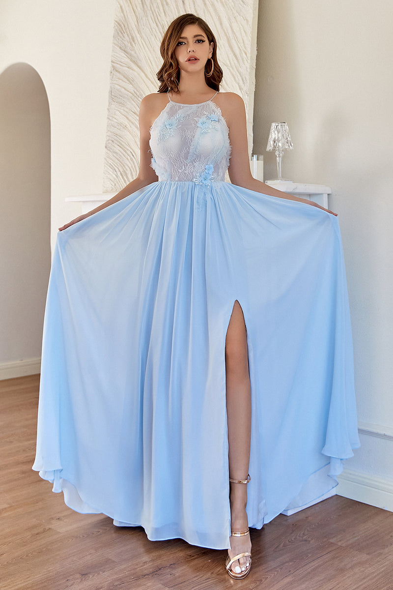 Carregar imagem no visualizador da galeria, Halter Light Blue Bridesmaid Dress