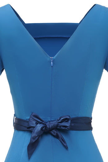 Vestido bodycon azul dos anos 60 wth Bowknot