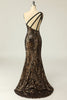 Carregar imagem no visualizador da galeria, Sereia One Shouler Dark Gold Sequins Vestido de baile