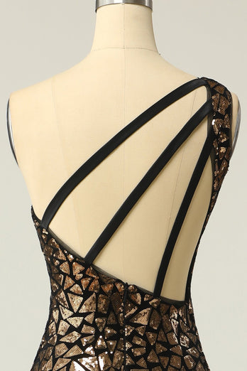 Sereia One Shouler Dark Gold Sequins Vestido de baile