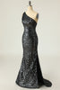 Carregar imagem no visualizador da galeria, Sereia One Shouler Dark Gold Sequins Vestido de baile