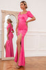 Carregar imagem no visualizador da galeria, Sheath Sweetheart Fuchsia Longo vestido de baile com frente dividida