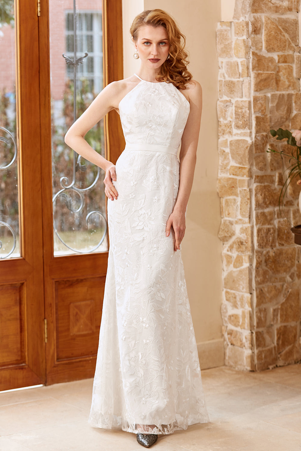 Vestido de noiva de comprimento de chão de sereia branca