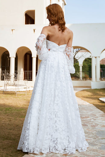 Vestido de noiva de organza branca fora do ombro