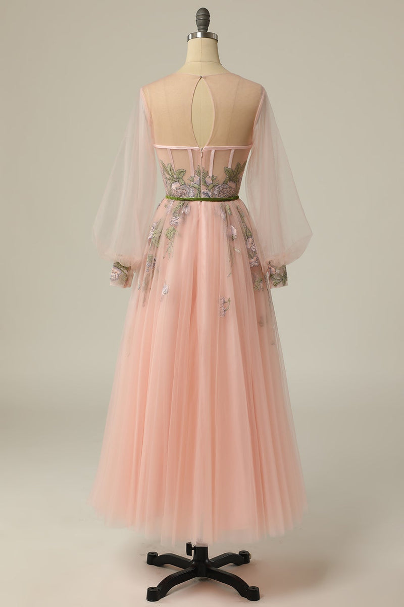 Carregar imagem no visualizador da galeria, Um vestido de baile de baile de joias de linha leve nu longo com bordado