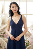 Carregar imagem no visualizador da galeria, Vestido de dama de honra de chiffon com decote em V azul