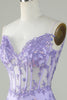 Carregar imagem no visualizador da galeria, Bodycon Esparguete Correias Purple Corset Homecoming Dress com Apliques