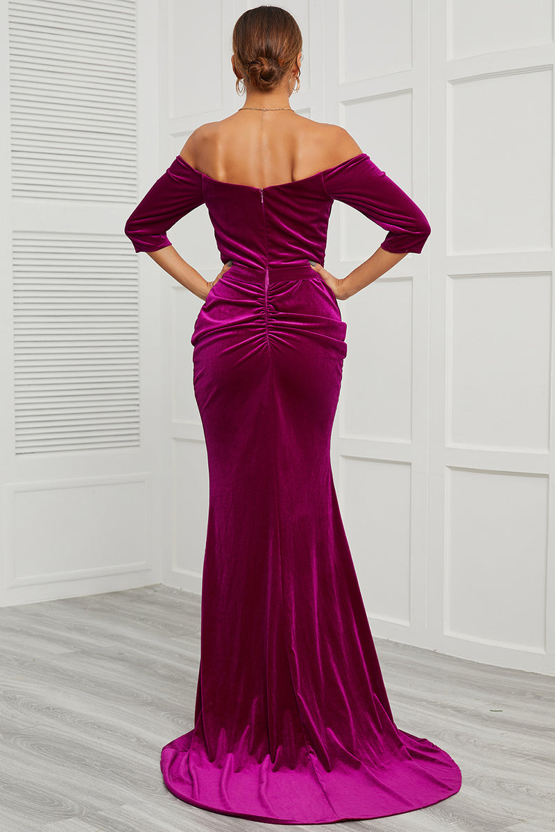 Carregar imagem no visualizador da galeria, Vestido comprido fora de ombro com frente dividida