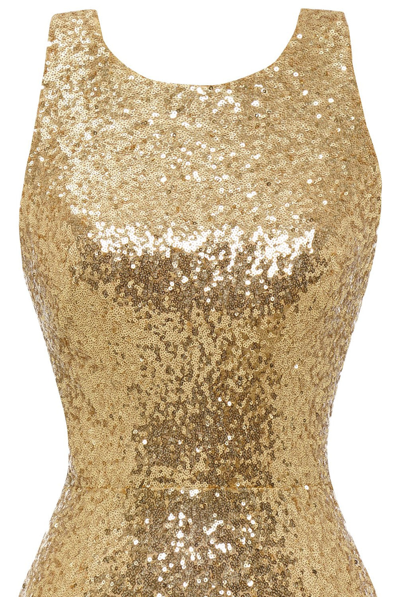 Carregar imagem no visualizador da galeria, Vestido de festa de lantejoulas dourado Bodycon aberto nas costas