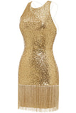 Vestido de festa de lantejoulas dourado Bodycon aberto nas costas