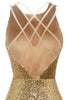 Carregar imagem no visualizador da galeria, Vestido de festa de lantejoulas dourado Bodycon aberto nas costas