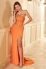 Carregar imagem no visualizador da galeria, Sheath Halter Orange Long Party Dress com frente dividida