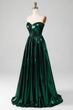 Glitter Verde Escuro Espartilho Metálico Vestido Longo Prom