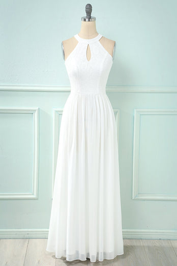 Halter Keyhole Lace Chiffon Bridesmaid Dress