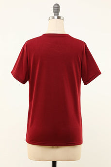 T-shirt impressa preguiçosa vermelha escura