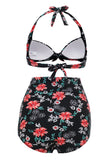 Roupa de banho Halter de impressão preta