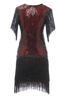Vestido de festa preto vermelho v pescoço de 1920