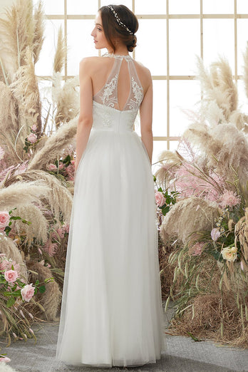 Vestido de noiva de pescoço de halter branco