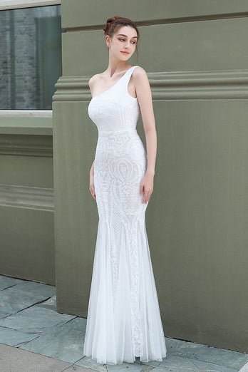 Vestido de baile de sereia one ombro com apliques