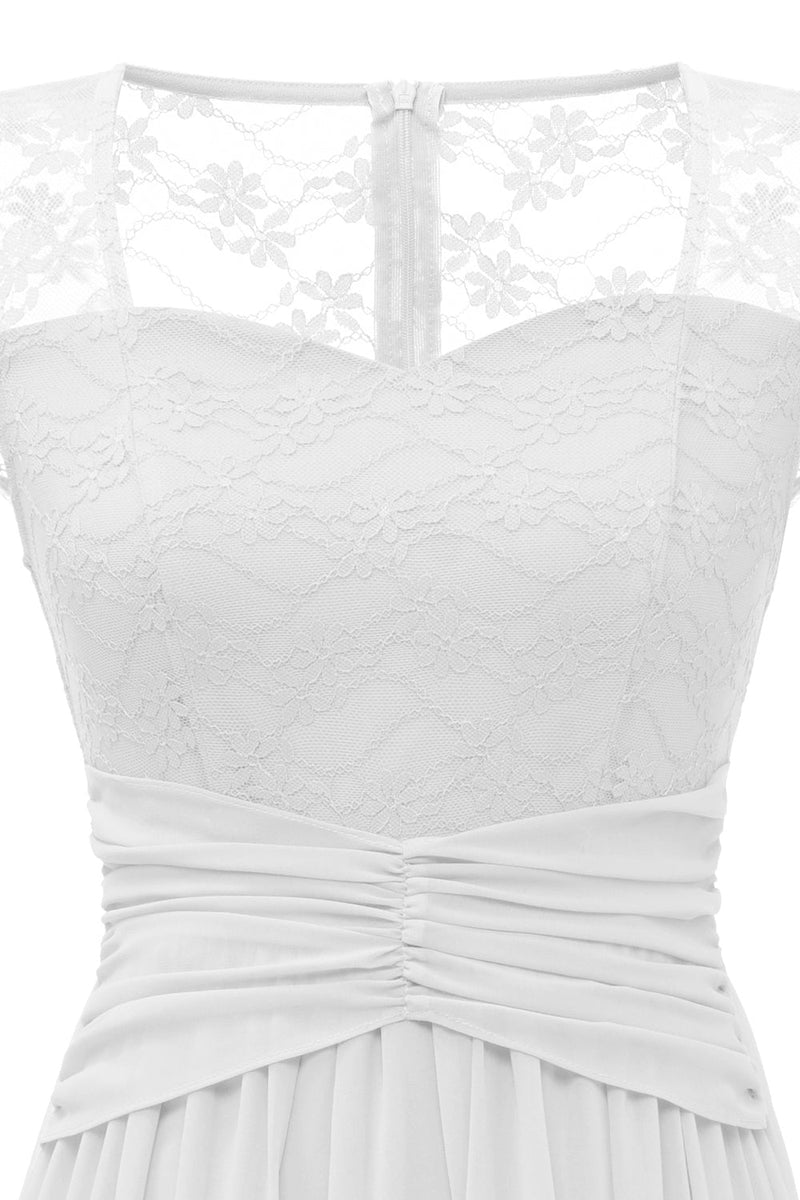 Carregar imagem no visualizador da galeria, Elegante vestido branco de renda comprida com mangas de boné