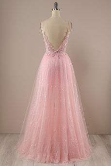 Vestido de festa de baile longo rosa