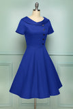 Blue Button Dress - ZAPAKA
