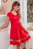 Vestido de balanço vermelho de estilo retrô Bowknot