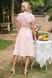 Vestido de verão estampado de pescoço v rosa v