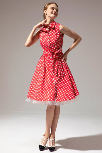 Vestido polka dot de 1950 sem mangas