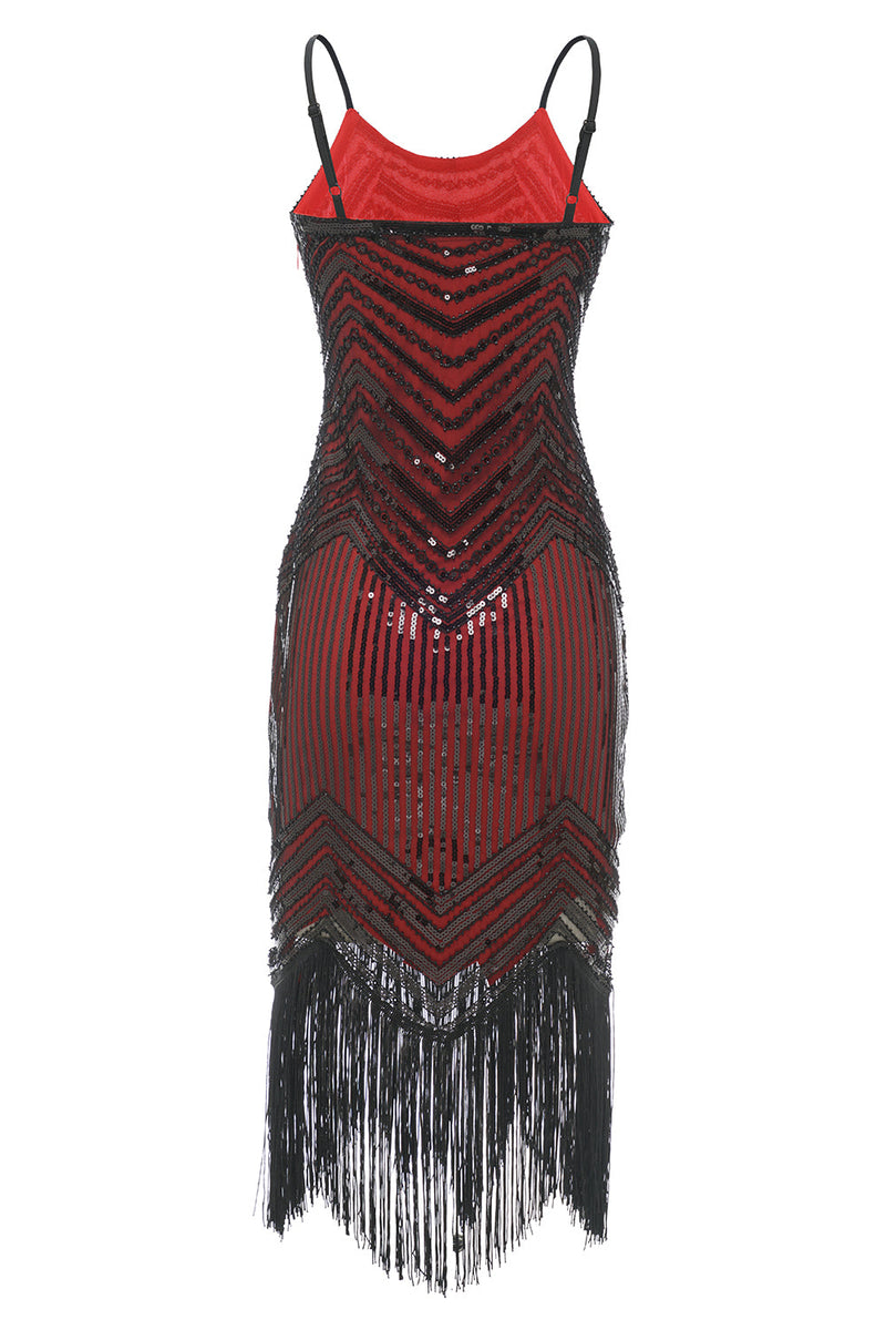 Carregar imagem no visualizador da galeria, Cintas de espaguete vermelho preto 1920 vestido